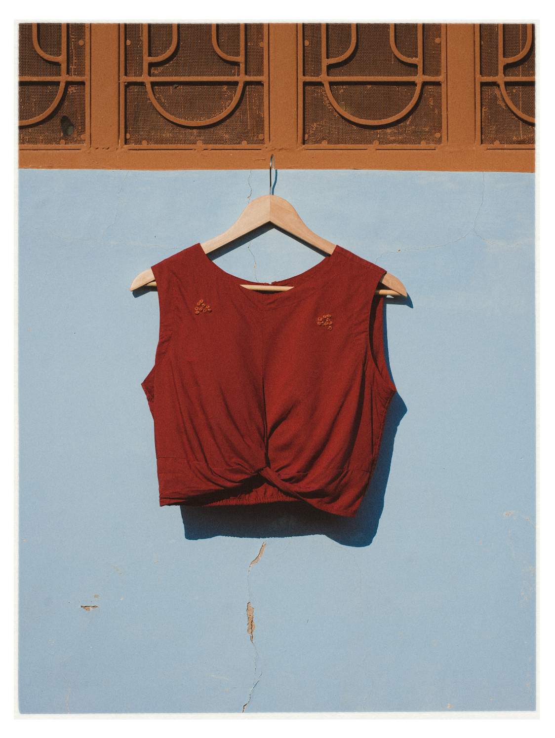 W2 – Knot Crop Top | Rayon Tie-Front Blouse with Hand Embroidery