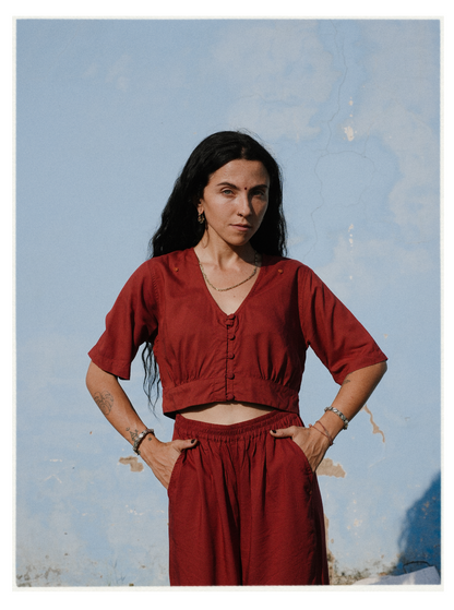 W6 – Choli & Palazzo Set | Rayon Crop Top and Wide-Leg Pants