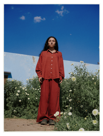 W7 – Long Sleeve Shirt & Palazzo Set | Rayon Wide-Leg Pants Handmade Embroidery