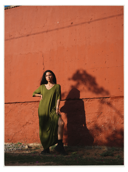 W5 – Soft Lycra Dress | V-Neck Long Dress with Hand Embroidery