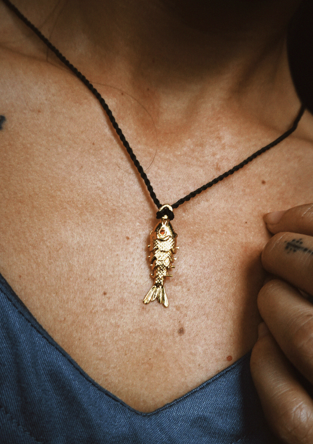 N222 – Big Matsya Fish Pendant Necklace in Vintage Gold Tone PREORDER