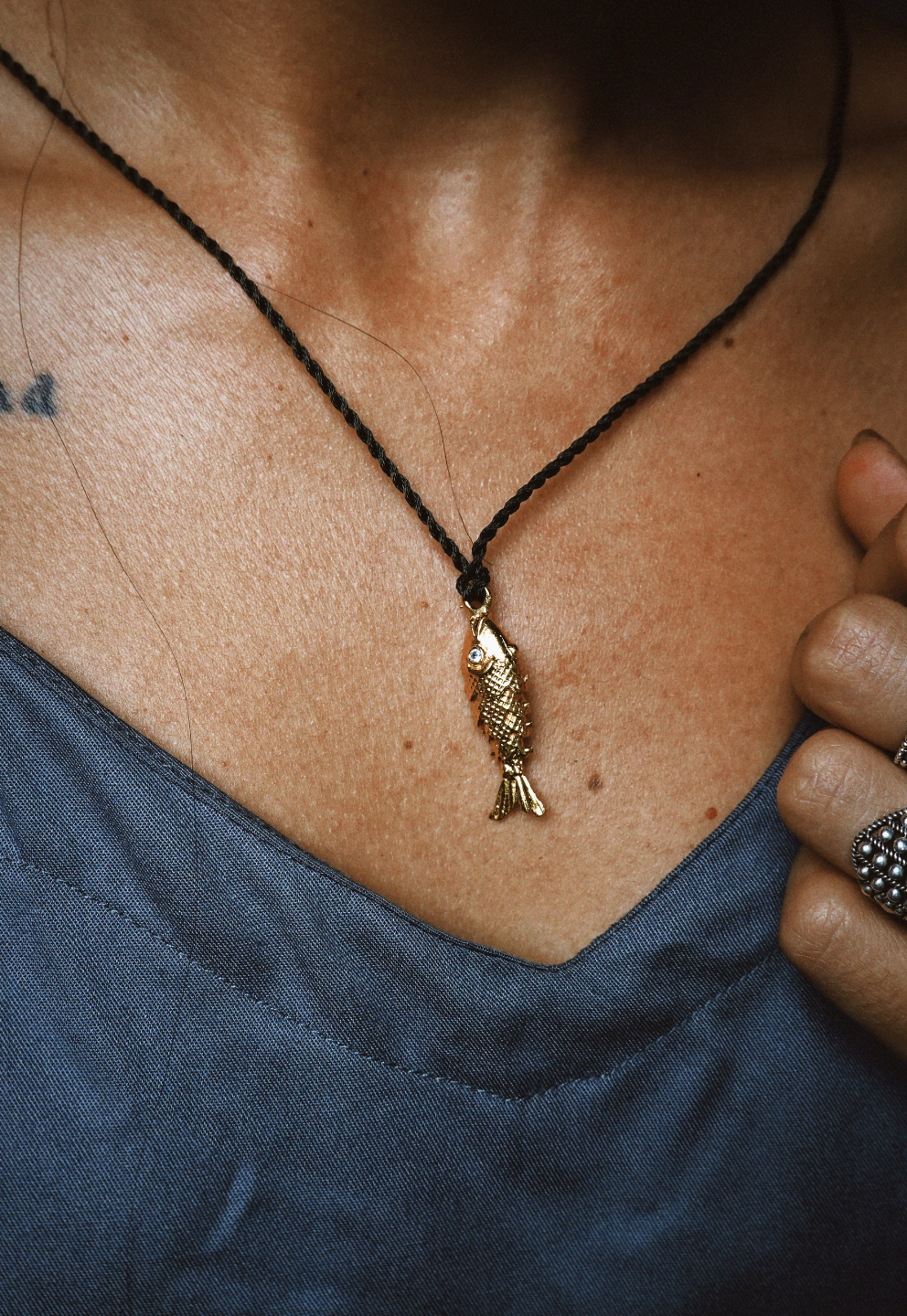 N222 – Big Matsya Fish Pendant Necklace in Vintage Gold Tone PREORDER