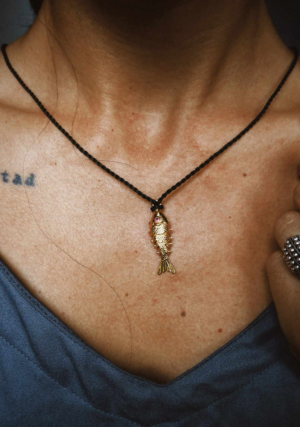 N222 – Big Matsya Fish Pendant Necklace in Vintage Gold Tone PREORDER