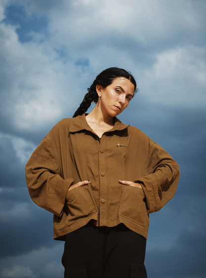 N224- ATLAS Overshirt & Handmade  Brass Comet Pin Gulabo X Jarana