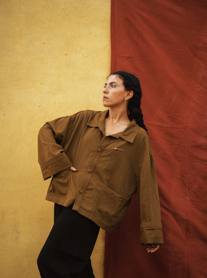 N224- ATLAS Overshirt & Handmade  Brass Comet Pin Gulabo X Jarana