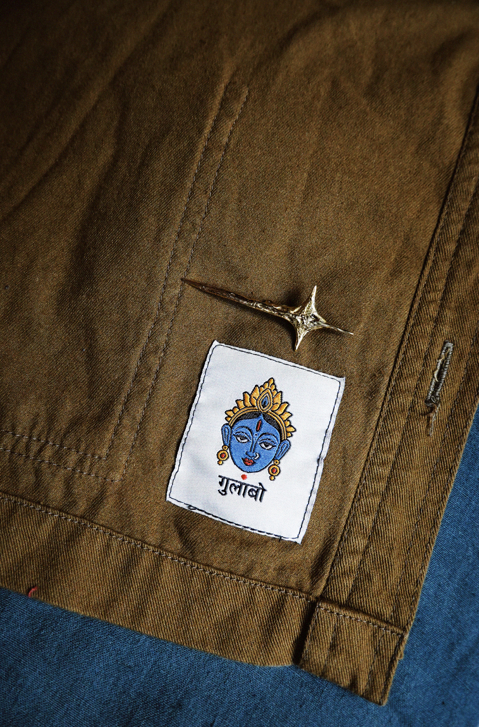 N224- ATLAS Overshirt & Handmade  Brass Comet Pin Gulabo X Jarana