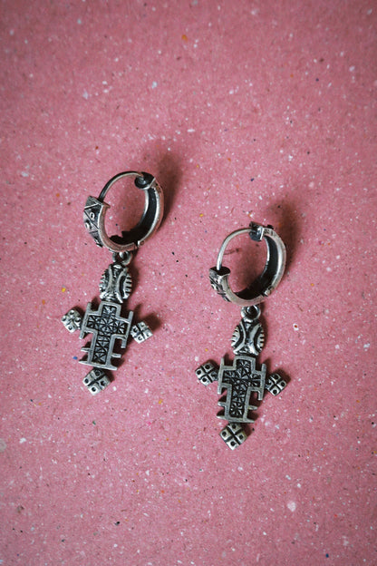 N239 – Ethiopian Cross Handmade 925 Silver Earrings