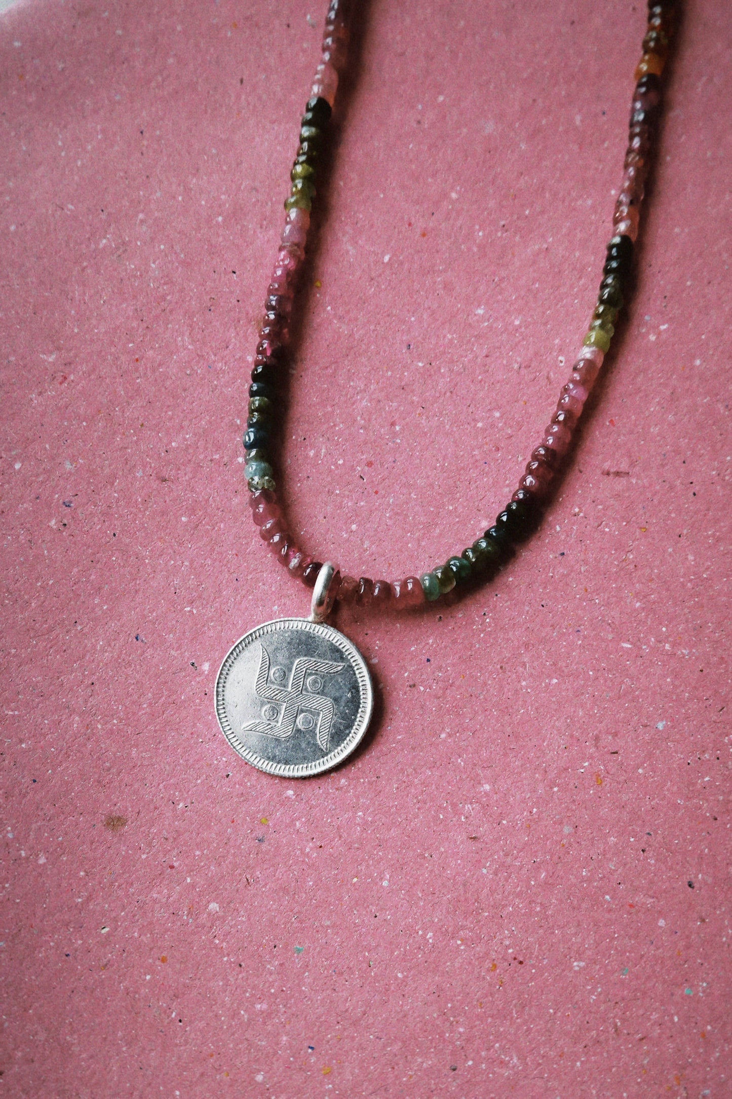 N246 – Durga Coin Tourmaline Handmade 925 Silver Choker