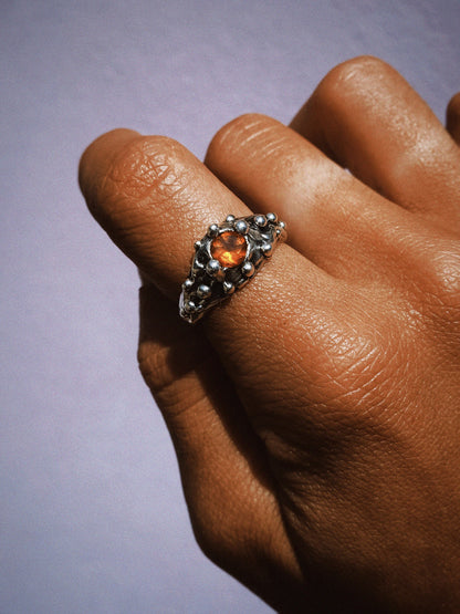 N248- Orange Garnet Silver Ring