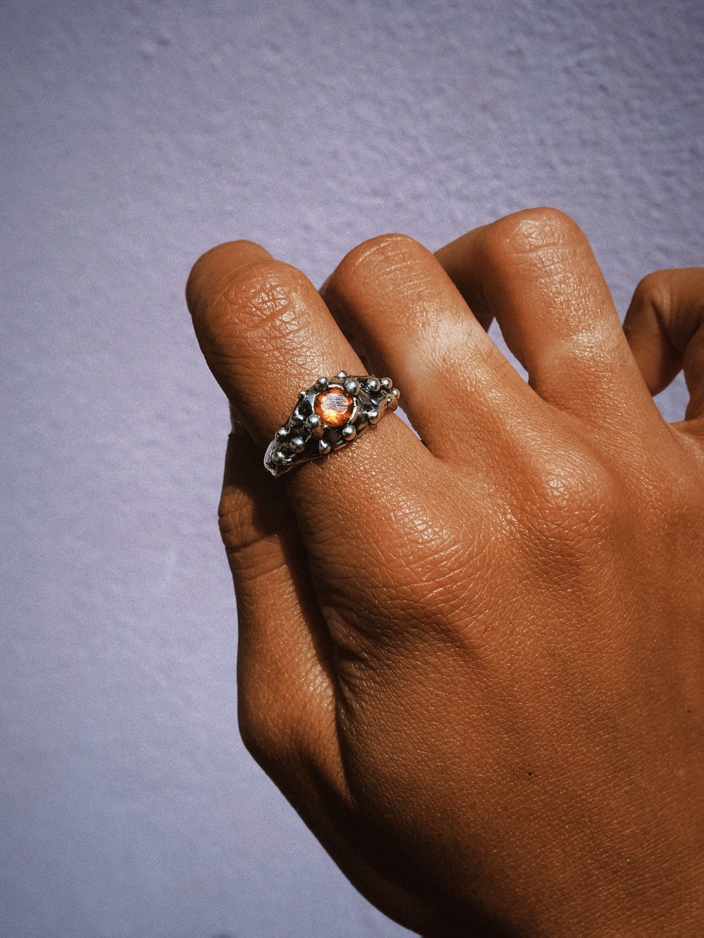 N248- Orange Garnet Silver Ring
