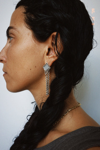 N229- Granulated Mirror Chain Earrings