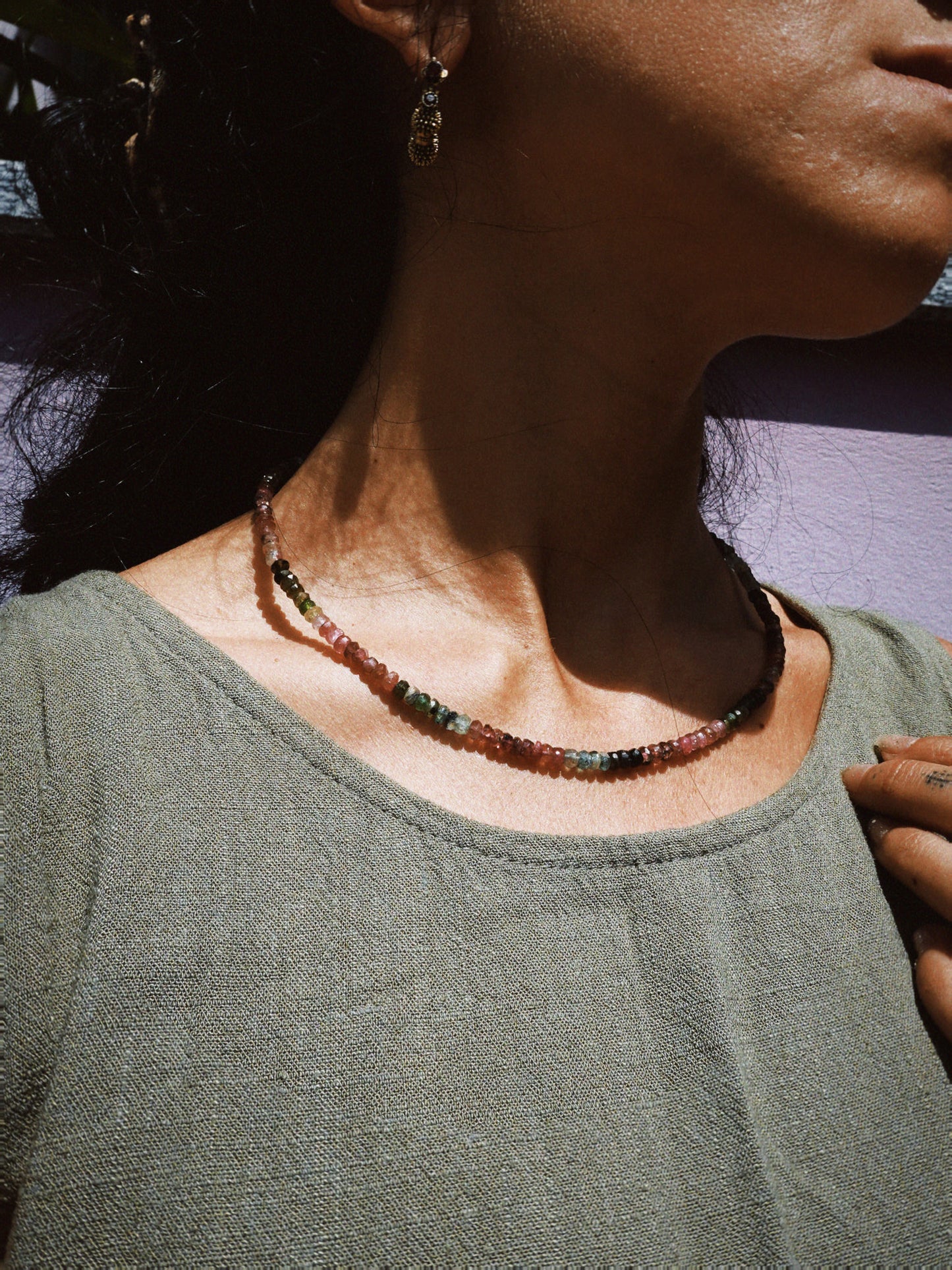 N252- Naturale Turmaline candy Necklace Silver 925