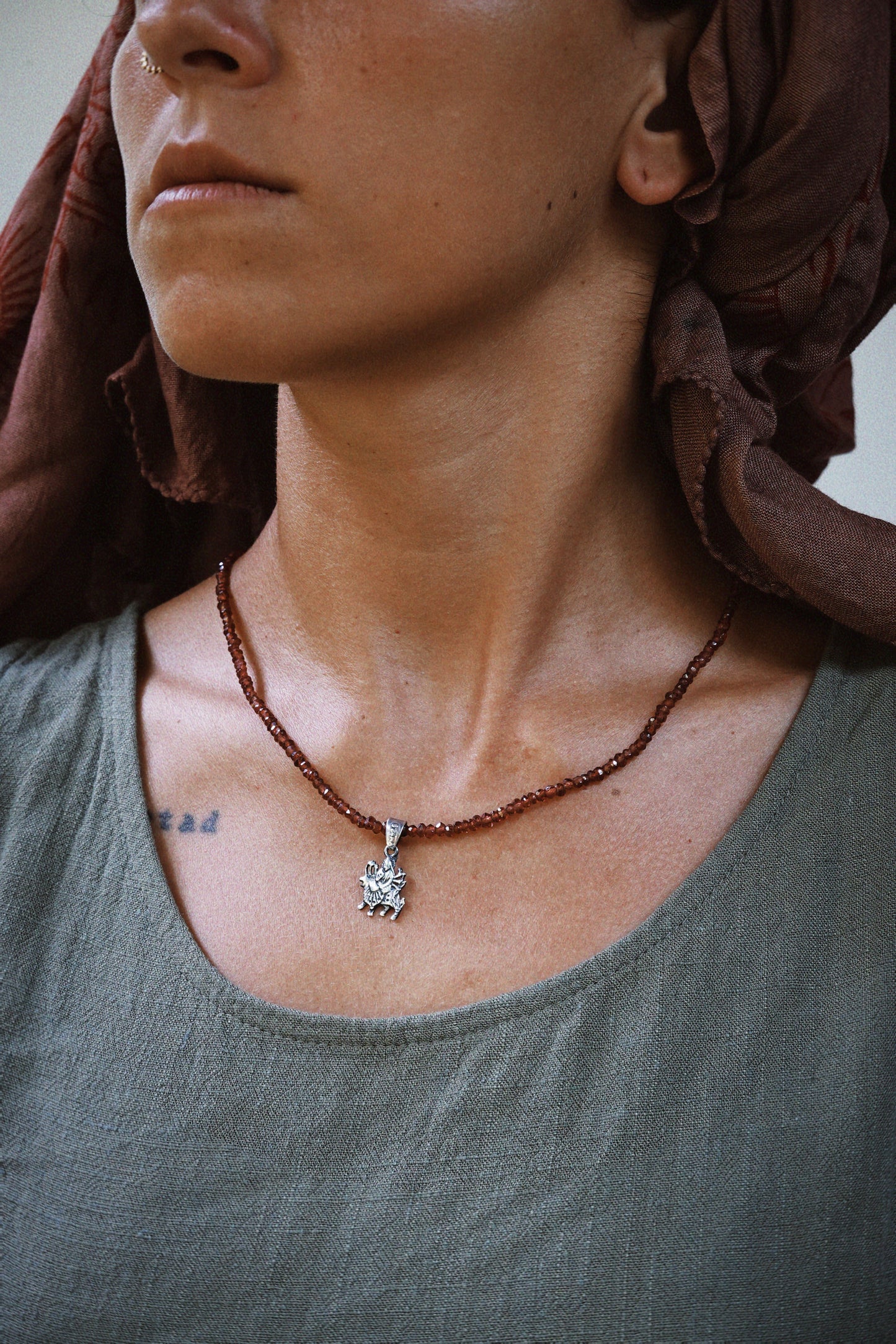 N245 – Durga Garnet Handmade Silver Choker