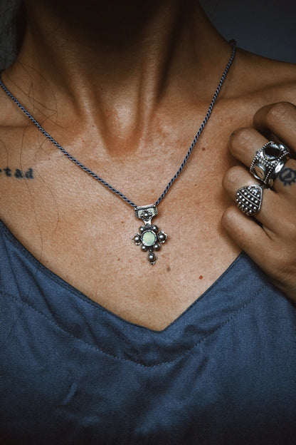 N212 - Berber-Inspired Cross Pendant  925 Silver with Central Mirror