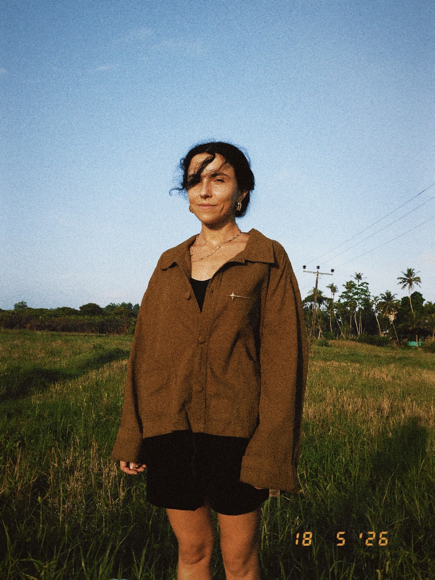 N224- ATLAS Overshirt & Handmade  Brass Comet Pin Gulabo X Jarana
