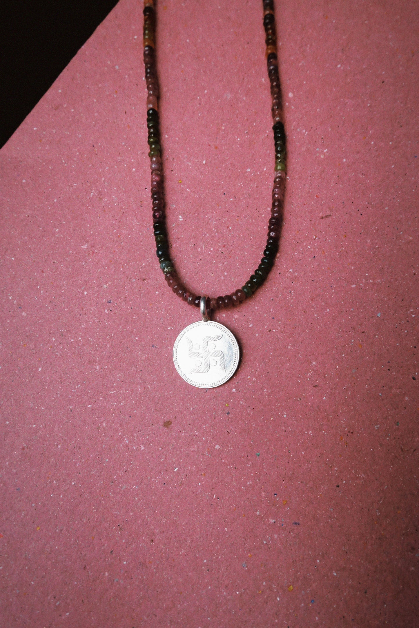 N246 – Durga Coin Tourmaline Handmade 925 Silver Choker