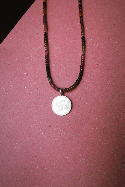 N246 – Durga Coin Tourmaline Handmade 925 Silver Choker