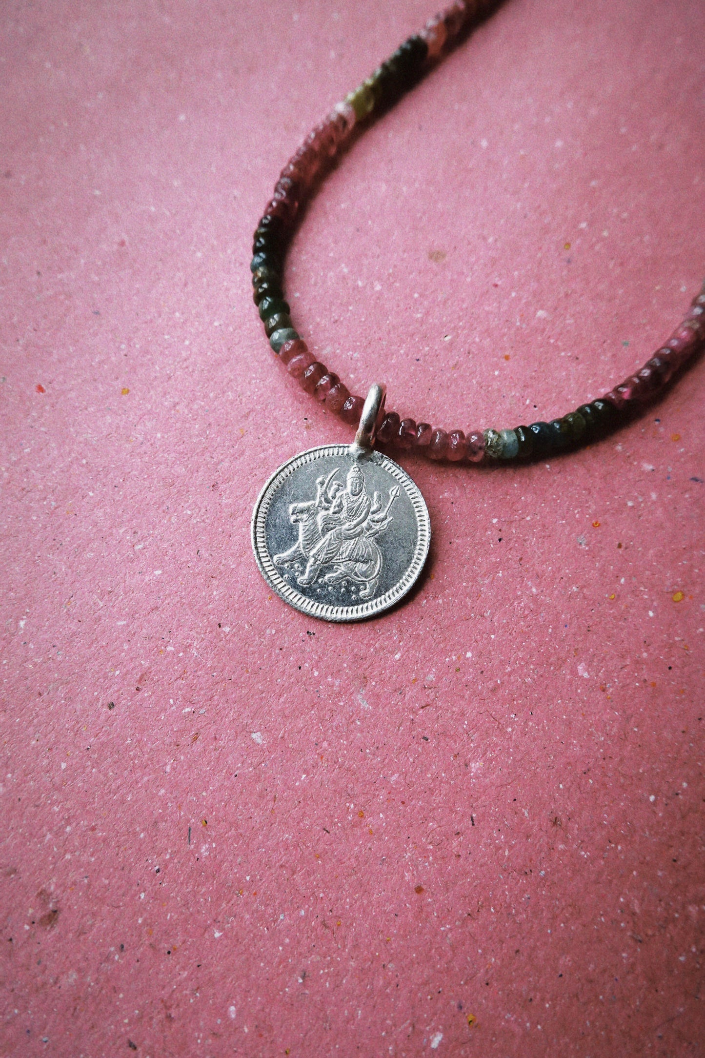 N246 – Durga Coin Tourmaline Handmade 925 Silver Choker