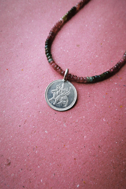 N246 – Durga Coin Tourmaline Handmade 925 Silver Choker