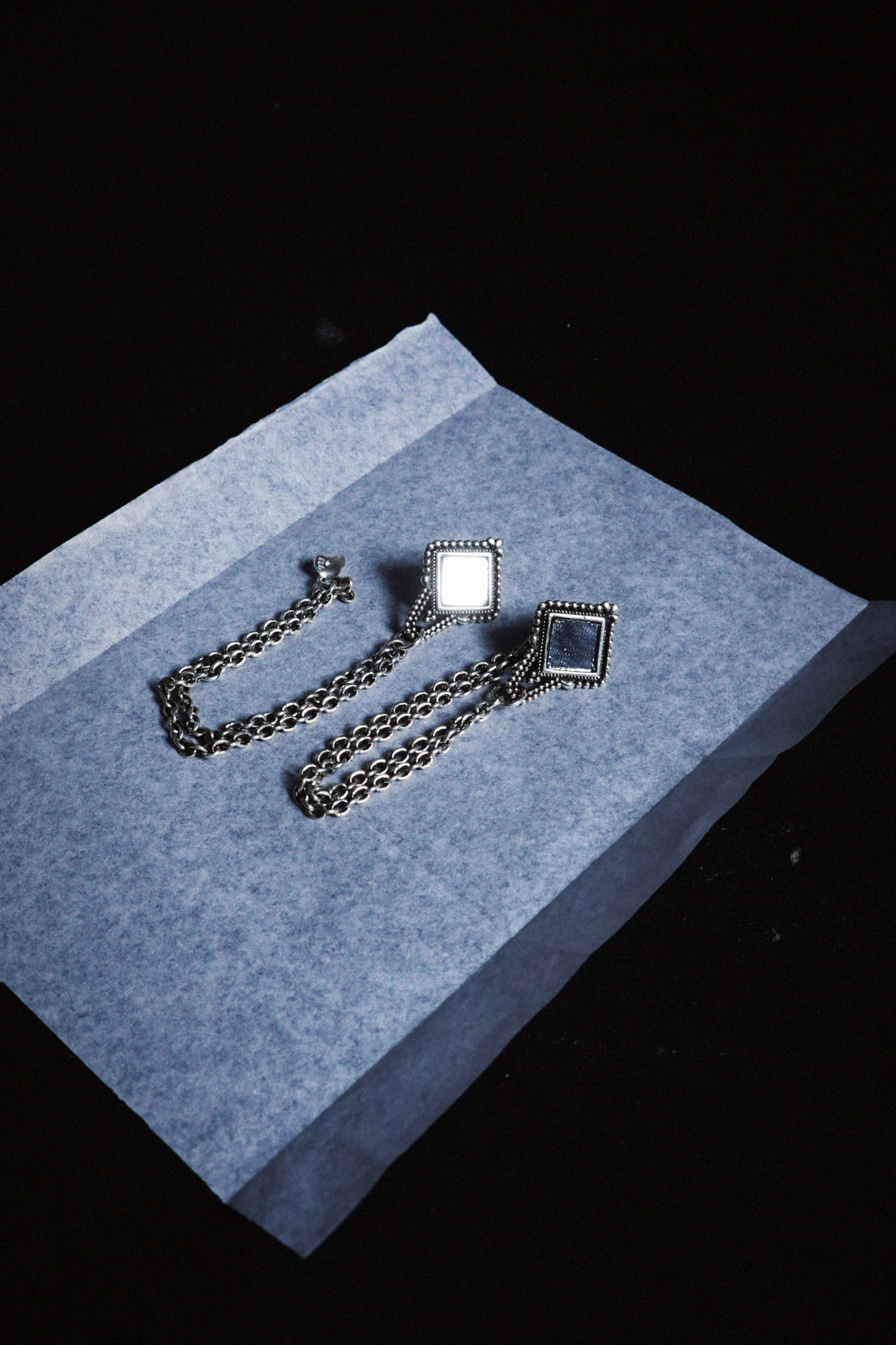 N229- Granulated Mirror Chain Earrings