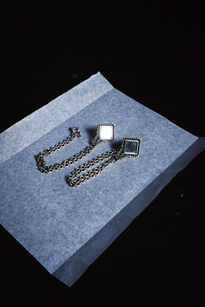 N229- Granulated Mirror Chain Earrings