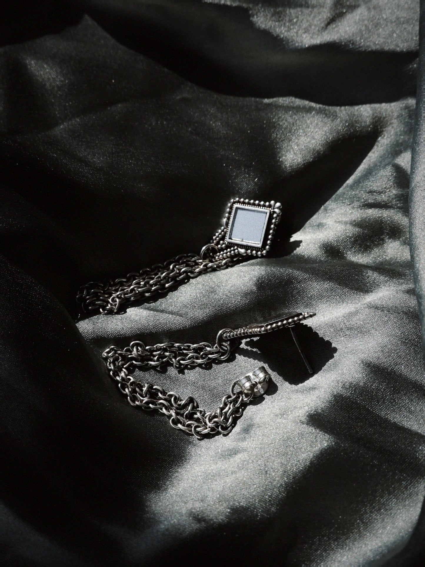 N229- Granulated Mirror Chain Earrings