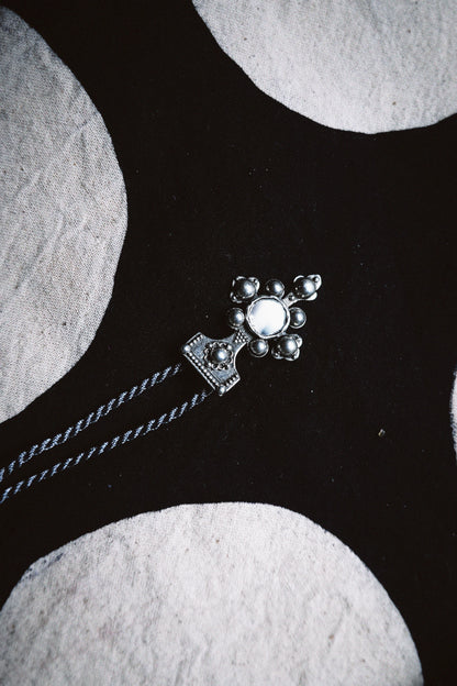N212 - Berber-Inspired Cross Pendant  925 Silver with Central Mirror