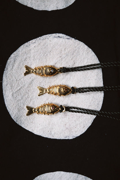 N222 – Big Matsya Fish Pendant Necklace in Vintage Gold Tone PREORDER