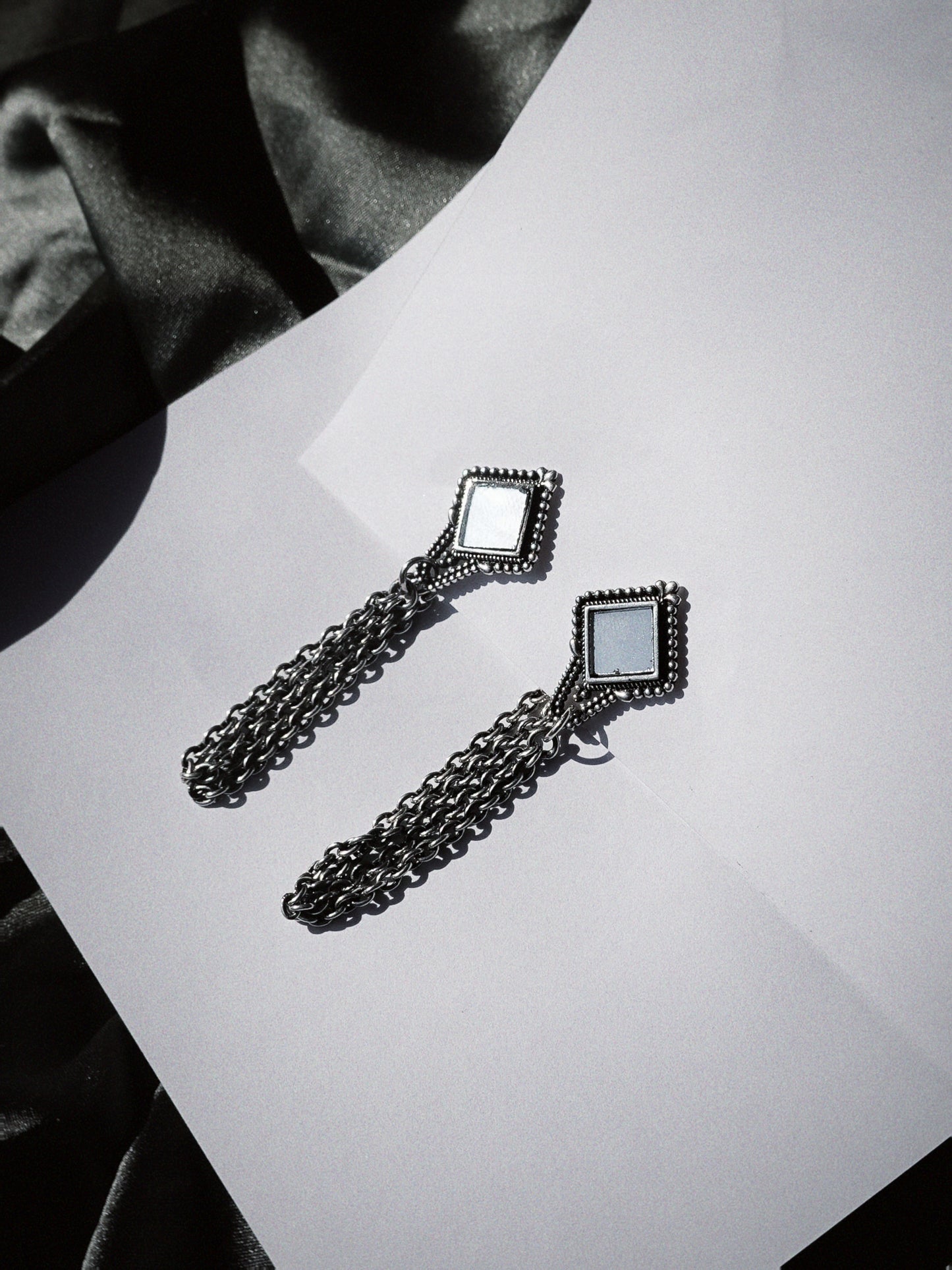 N229- Granulated Mirror Chain Earrings