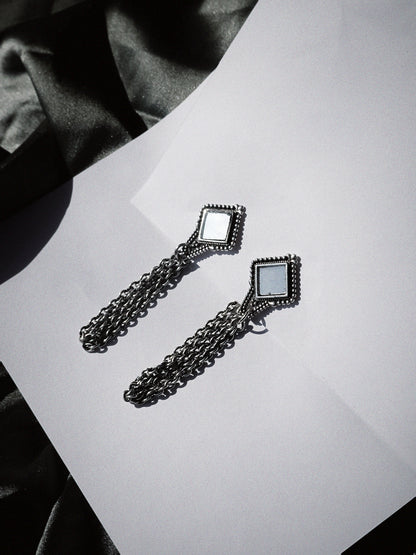 N229- Granulated Mirror Chain Earrings