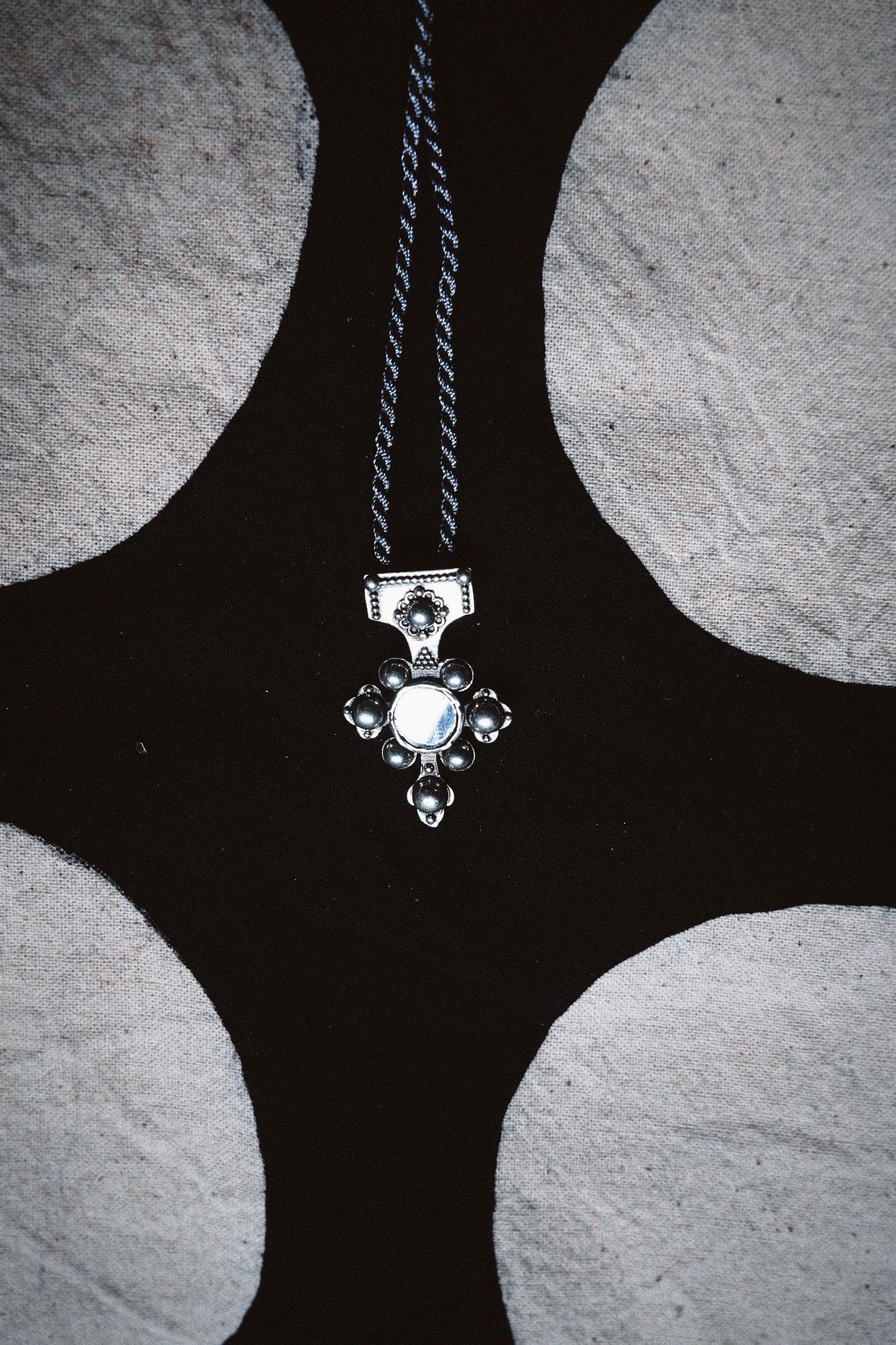 N212 - Berber-Inspired Cross Pendant  925 Silver with Central Mirror