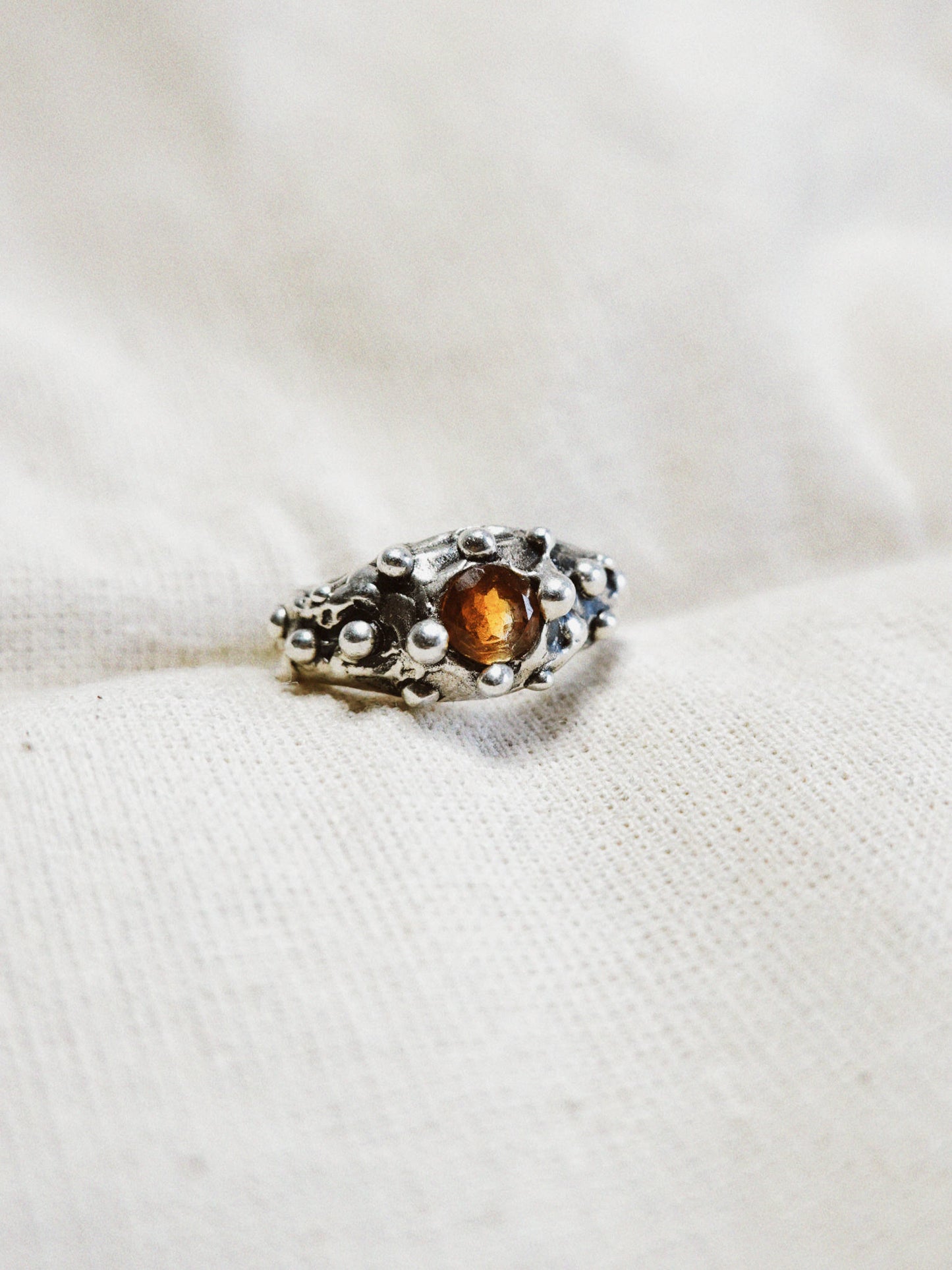 N248- Orange Garnet Silver Ring