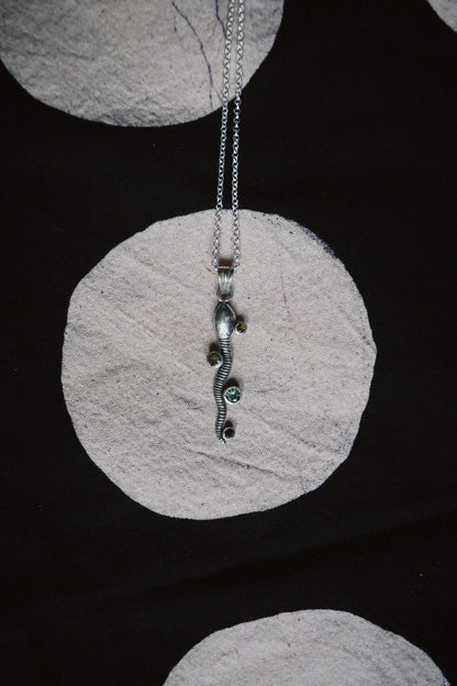 N218-Handcrafted Snake Necklace with Green Tourmalines in 925 Silver PREORDER