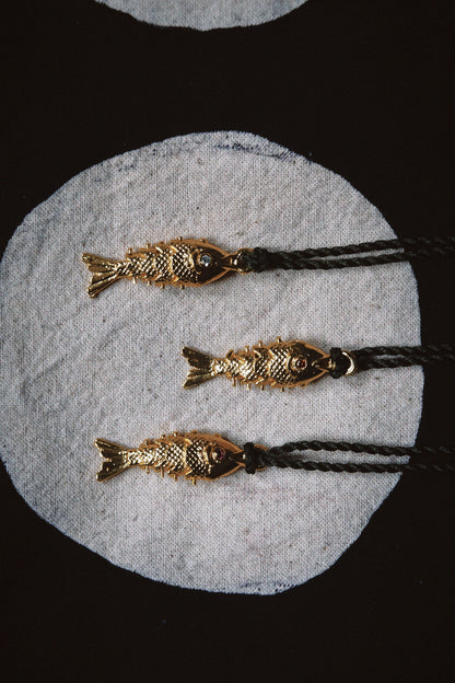 N222 – Big Matsya Fish Pendant Necklace in Vintage Gold Tone PREORDER