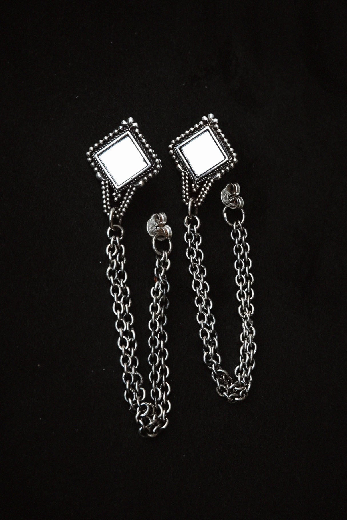 N229- Granulated Mirror Chain Earrings