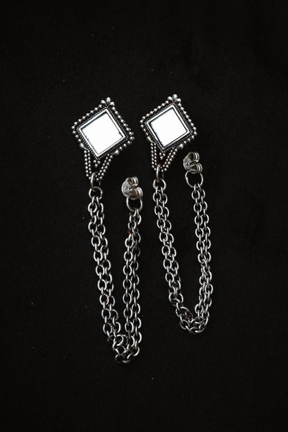 N229- Granulated Mirror Chain Earrings
