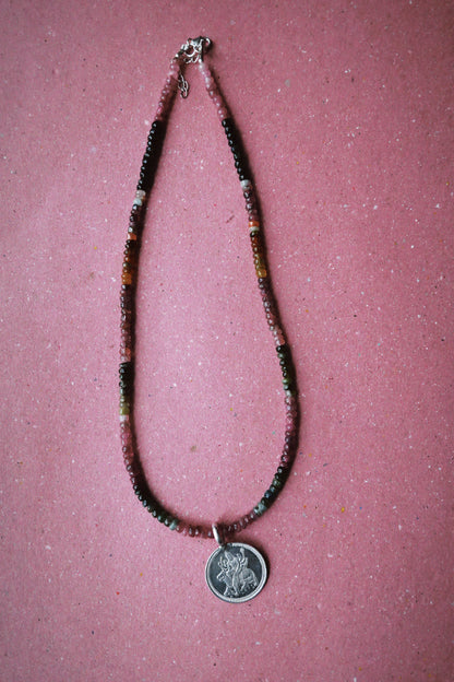 N246 – Durga Coin Tourmaline Handmade 925 Silver Choker