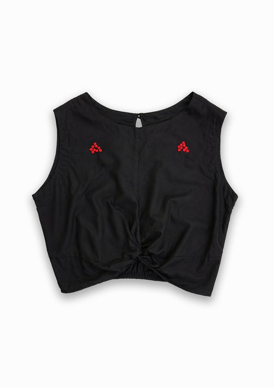 W2 – Knot Crop Top | Rayon Tie-Front Blouse with Hand Embroidery