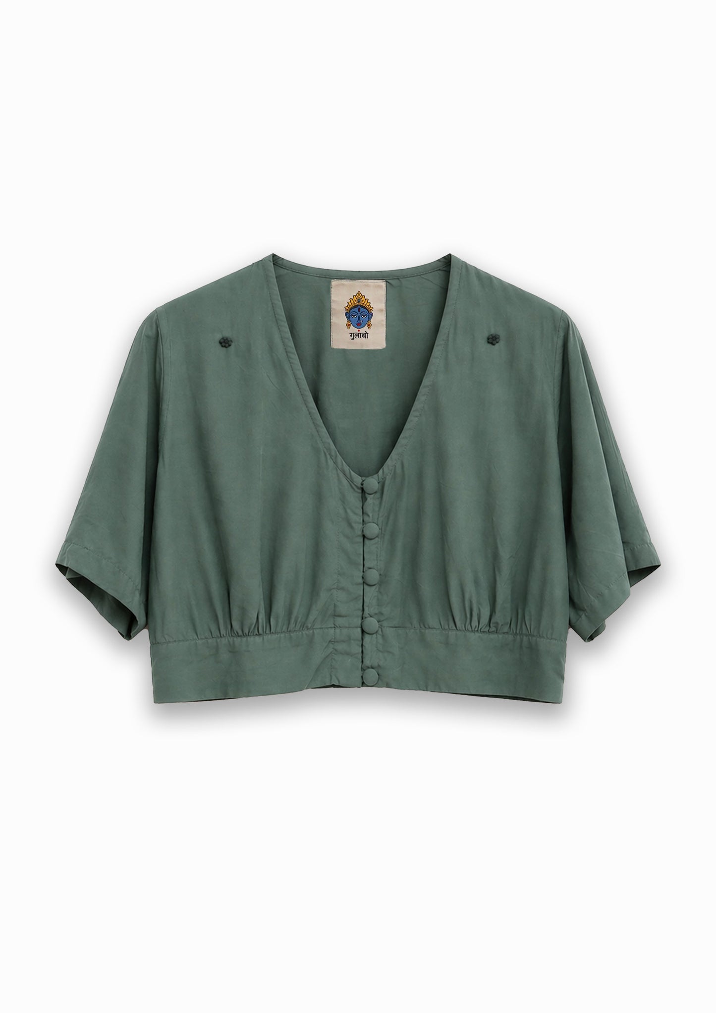 W1 – Choli Crop Top | Rayon Blouse with Hand-Embroidered Details and Covered Buttons