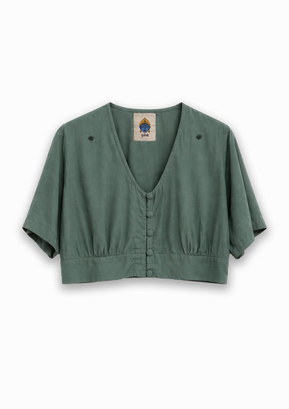 W1 – Choli Crop Top | Rayon Blouse with Hand-Embroidered Details and Covered Buttons