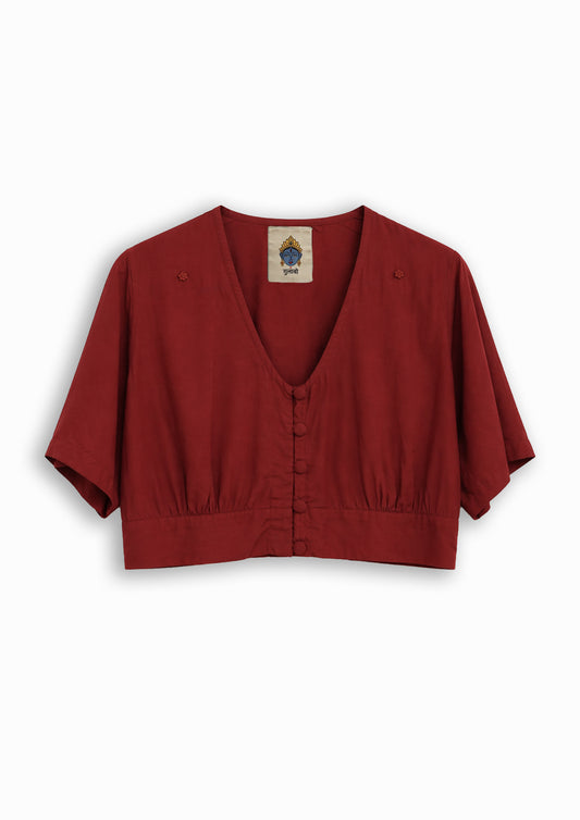 W1 – Choli Crop Top | Rayon Blouse with Hand-Embroidered Details and Covered Buttons