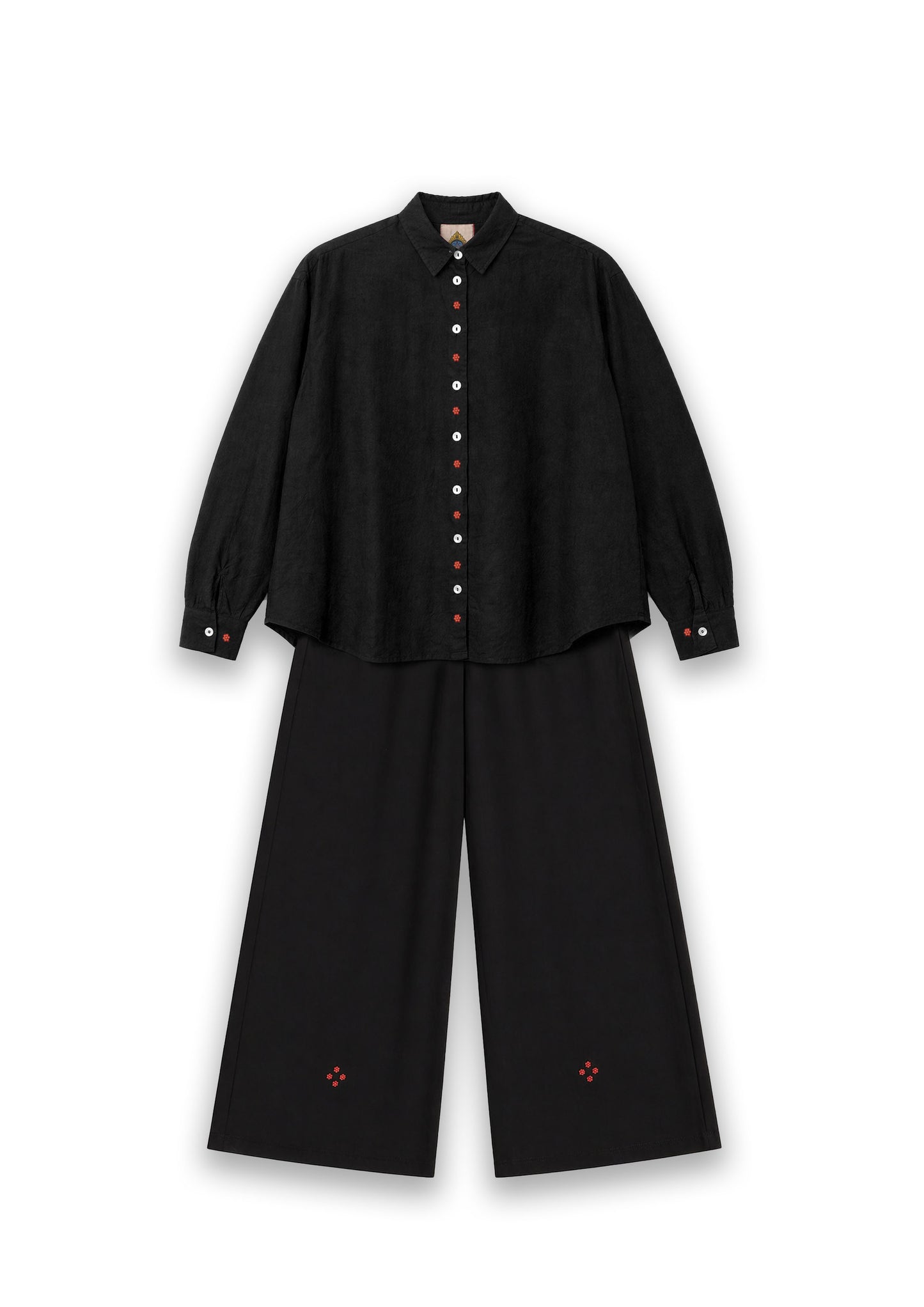 W7 – Long Sleeve Shirt & Palazzo Set | Rayon Wide-Leg Pants Handmade Embroidery