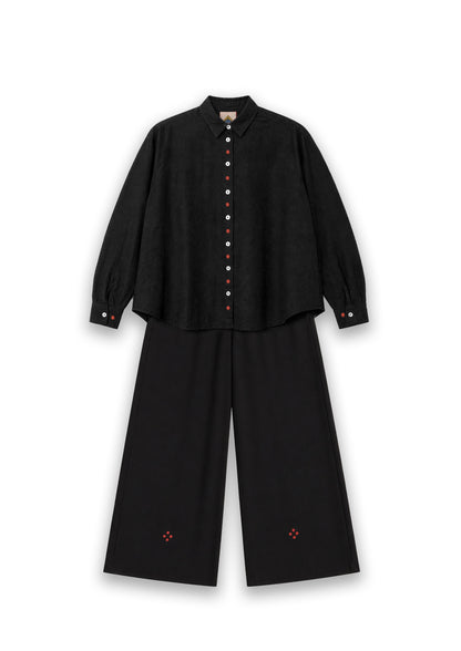 W7 – Long Sleeve Shirt & Palazzo Set | Rayon Wide-Leg Pants Handmade Embroidery