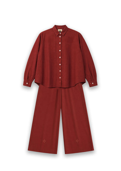 W7 – Long Sleeve Shirt & Palazzo Set | Rayon Wide-Leg Pants Handmade Embroidery