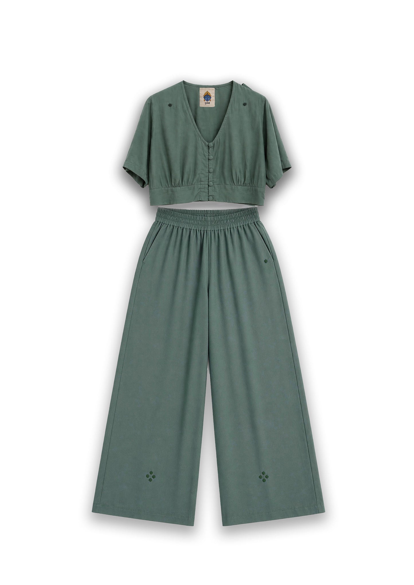 W6 – Choli & Palazzo Set | Rayon Crop Top and Wide-Leg Pants