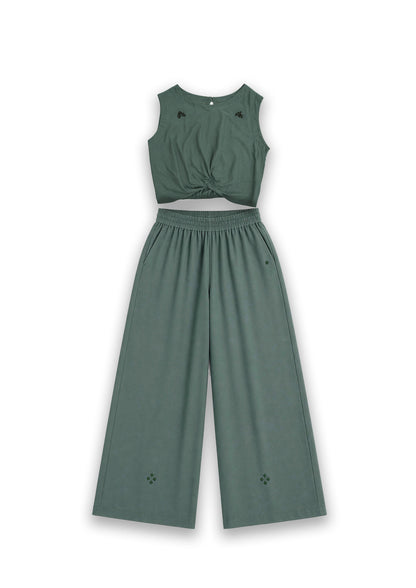 W8 – Knot Top & Palazzo Set | Rayon Tie-Front and Wide-Leg Pants Hand Embroidery